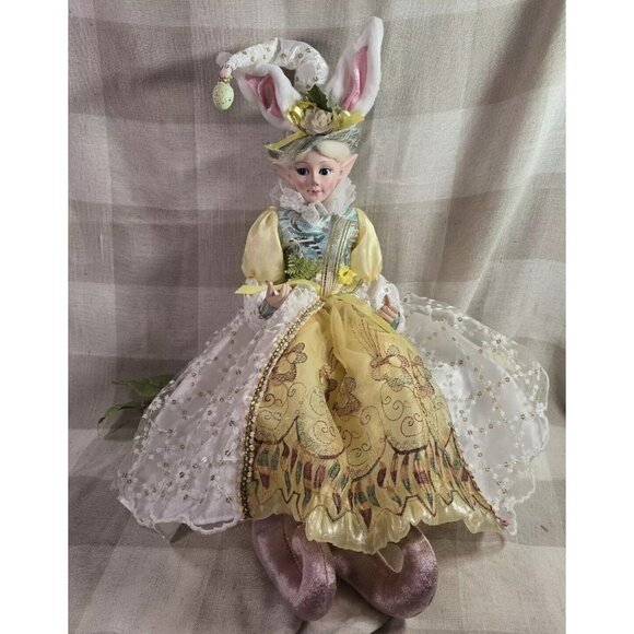 Cynthia Rowley Easter Elf Bunny Shelf Sitter Doll Tabletop Spring Decor Yellow - Picture 1 of 9